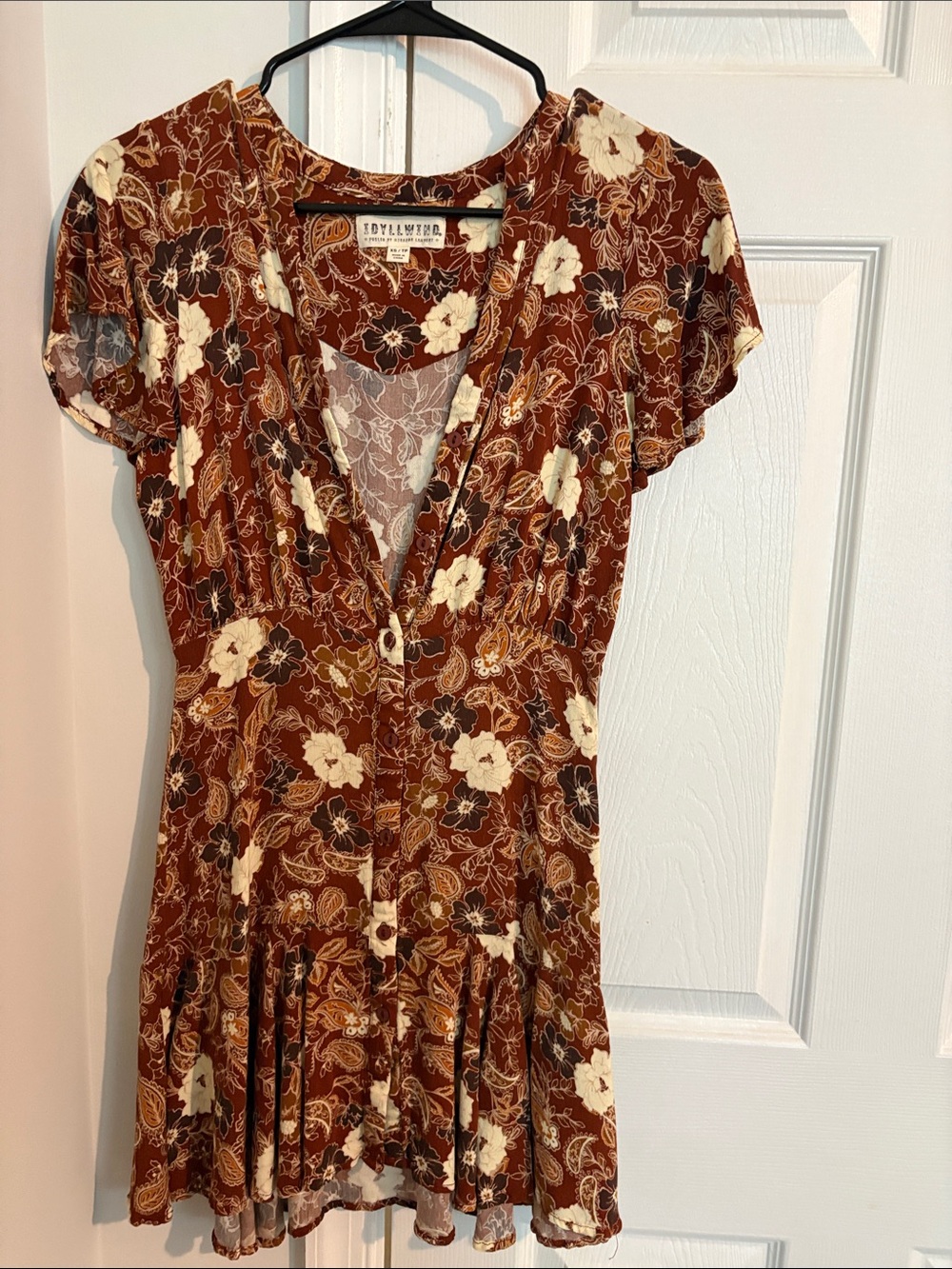 Idyllwind Rust Floral V-Neck Short Dress
